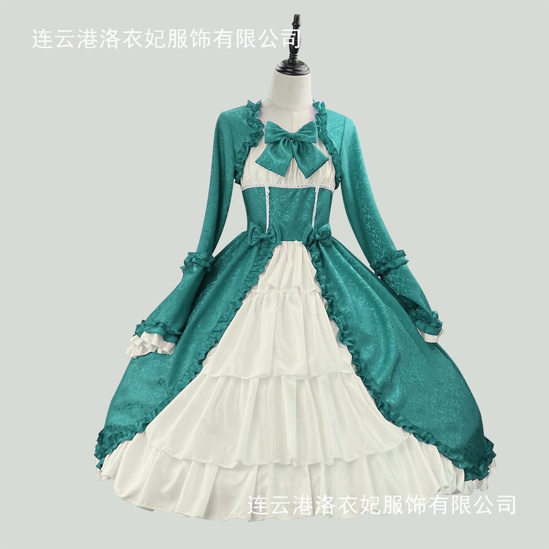Patchwork Vintage Dress Bow Court Dress Square Collar Waist Medieval Gotello Princess - Image 4